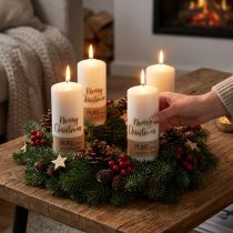 gjenstander Julelys, sett med 4, hvitt og gull, 60x130 mm - Festlig dekorasjon, ren naturlig voks