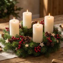 gjenstander Sett med 4 rustikke kuppellys, off-white, 70x110 mm, gjennomfarget, selvslukkende - Ideelt for advent og festlig dekorasjon