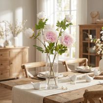gjenstander Pynt Peoner Rosa 3 Blomster Lang Stengel L80cm 2stk