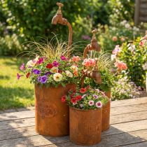 gjenstander Plantekar patina dekorativt metall med kran H25/37/43cm sett med 3 stk