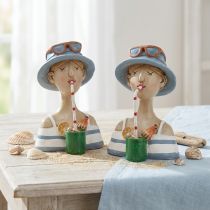gjenstander Kvinne Bust Cocktail Blå Hvit Dekorative Figurer H10,5cm 2stk