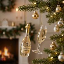 gjenstander Anhengsett med champagneflaske og champagneglass, juletrepynt, 14 cm, 2 stk.