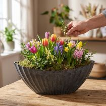 gjenstander Planteskål med riller oval båt antrasitt 36cm