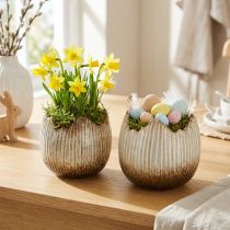 gjenstander Urtepotte Keramikk Egg Broken Cream Brown Ø11,5cm 2 stk