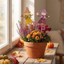 gjenstander Blomsterplugg høstdekor tre gul lilla 8×6cm 12stk
