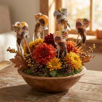 gjenstander Deco plugg ugle, blomsterdekor, ugle med fjær H5,5cm 6stk