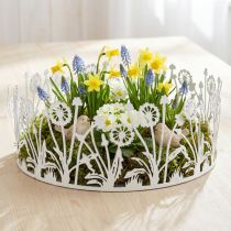gjenstander Dekorativt brett med løvetann, metalldekor for vårhvit, sølv shabby chic Ø25cm H10,5cm