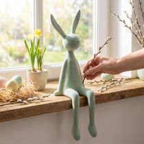 gjenstander Påskeharehylle, sittende kanin, flokket, grågrønn, 56 cm