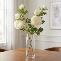 gjenstander Kunstige peoner med 3 blomster hvit krem 81cm 2stk