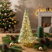 gjenstander Mini juletre med LED-belysning grønn gull 28 cm