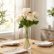 gjenstander Kunstige Roser Kunstig Blomsterbukett Roser Krem Rosa Plukk 54cm