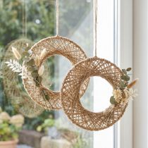 gjenstander Boho hengende dekorasjonsringer, jute naturfiber, Ø28 cm, veggdekorasjon, vindusdekorasjon, sett med 4
