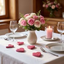 gjenstander Trehjerter dekorative hjerter rosa skinnende spredt dekorasjon 4,5cm 8 stk.