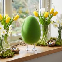 gjenstander Påskeegg med føtter dekorativ egggrønn flokket Utstillingsvindudekor påske H25cm