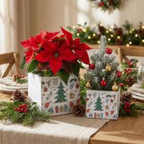 gjenstander Plantekasse juledekorasjon hvit, farget 20 × 20/15 × 15 cm, sett med 2