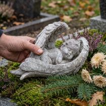 gjenstander Dekorativ engel som sover med vinger engelfigur grav 22,5 cm