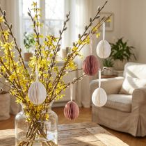 gjenstander Påskeegg til oppheng av honeycomb egg hvit oransje 8cm 6 stk