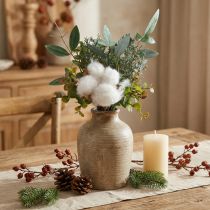 gjenstander Kunstig blomsterbukett, grønn og hvit, vinterdekorasjon, 33 cm, kunstig