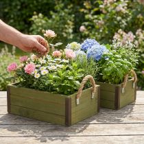 gjenstander Vintage blomsterkasse plantekasse i tre grønn L24/30cm sett med 2