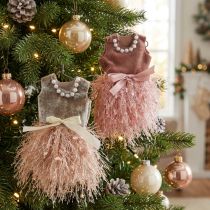 gjenstander Julepynt med nissekjole på kleshenger Rosa, Brun/Kremfarget 16 cm 4 stk assortert
