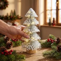 gjenstander Mini juletre med LED-belysning i gran med snø, 28 cm