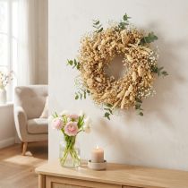 gjenstander Tørr blomsterkrans bleket dekorativ kranskrem Ø25cm