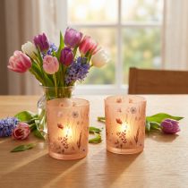 gjenstander Dekorativ glasslykt med blomstermotiv for stilig interiør, 12,5 cm, 2 stk.