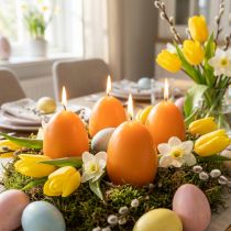 gjenstander Eggformet lys til påskedekorasjon, perfekt påskestemning i huset, 9 cm, 20 timer, 6 stk.
