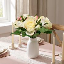 gjenstander Kunstige roser Kremgul Rosa Kunstige roser Dekorativ bukett 29cm 12 stk.