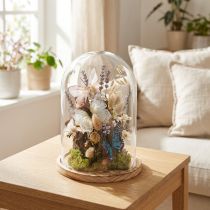 gjenstander Glassklokke på trebrett, glasskrukke, klar, natur, Ø17cm, H24cm