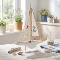 gjenstander Seilbåtdekor tre furu på bunn naturhvit H39cm