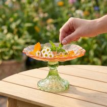 gjenstander Dekorativ glassplate med fot, blomsterdesign for stilig borddekorasjon og sommerdekor, 15 cm