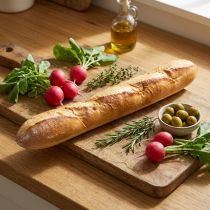 gjenstander Dekorativ baguette-replika 38 cm - kunstig mat, brødimitasjon for butikkvinduer og kjøkkendekorasjon