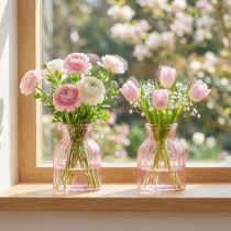 gjenstander Glassblomstervase, retro, rosafarget, Ø11 cm, H14,5 cm, 2 stk.