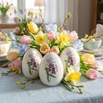 gjenstander Keramisk påskeegg dekorasjon med blomsterdekor 12cm 3stk