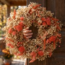 gjenstander Dekorativ krans tørkede blomster blomsterkrans appelsinkrem Ø25cm