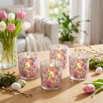 gjenstander Dekorativ glasslykt med tulipandesign for vårlig interiør, 8 cm, 4 stk.