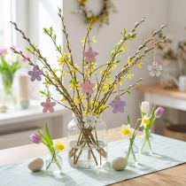 gjenstander Treblomster hengende dekorasjon tre lilla, rosa, hvit 4,5cm 24 stk
