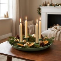 gjenstander Lysfat adventskrans grønn med fire lysholdere 24 cm