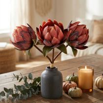 gjenstander Dekorative Protea kunstige kunstige blomster rød-oransje 34 cm 3 stk
