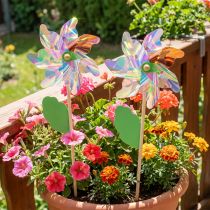 gjenstander Pinwheel Blomst med Blad Vindmølle Iriserende Farger Ø24cm 2stk