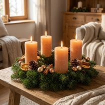 gjenstander Oransje fersken-søylelys 70x120 mm, gjennomfarget, lang brennetid, sett med 4 til adventsdekorasjon