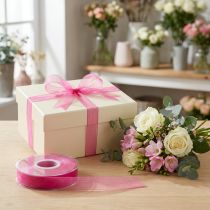 gjenstander Organza bånd gavebånd rosa bånd selvkant 15mm 50m