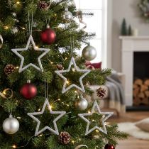 gjenstander Julepynt stjerneanheng sølv glitter 7,5cm 40p