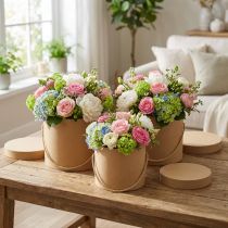 gjenstander Gaveeske rund blomstereske beige Ø12,5/14,5/16,5 cm sett med 3 stk.