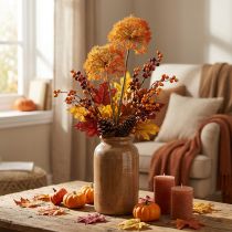 gjenstander Deco gren kunstig gren høstdekor 2 blomsterstander oransje 82cm