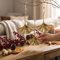 gjenstander Ginkgo blad anheng, advent dekorasjon, metall dekorasjon til høsten Golden L12cm 12 stk.