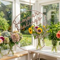 gjenstander Veggdekorasjon «Summer Feelings» dekorativ ring, sommerdekorasjon i metall til oppheng, Ø49 cm, rosa metallic og turkis
