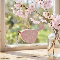 gjenstander Dekorativ fugl vårdekor hengende dekor tre rosa 15×8,5cm