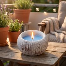 gjenstander Citronella stearinlys Blå Keramikkskål Vintage Balkong H8cm